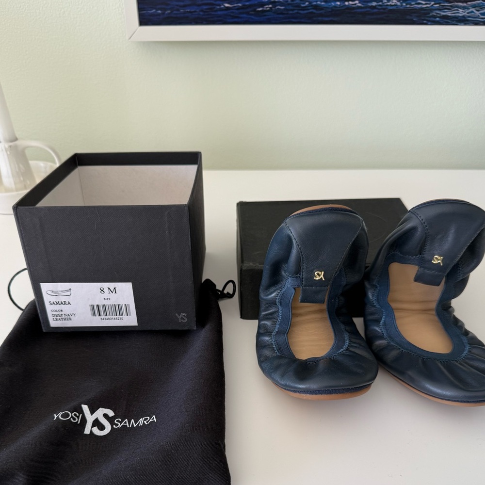 Yosi Samra- Samara Foldable Leather Ballet Flat in Deep Navy. Women’s size 8M - Picture 7 of 9